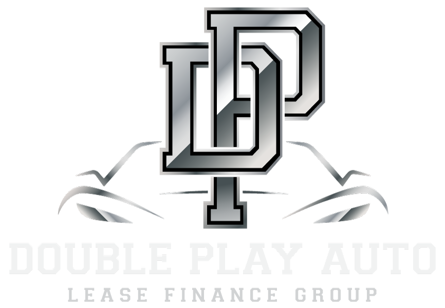 Double Play Auto Lease Finance Group Logo that is shiny like a silver car.